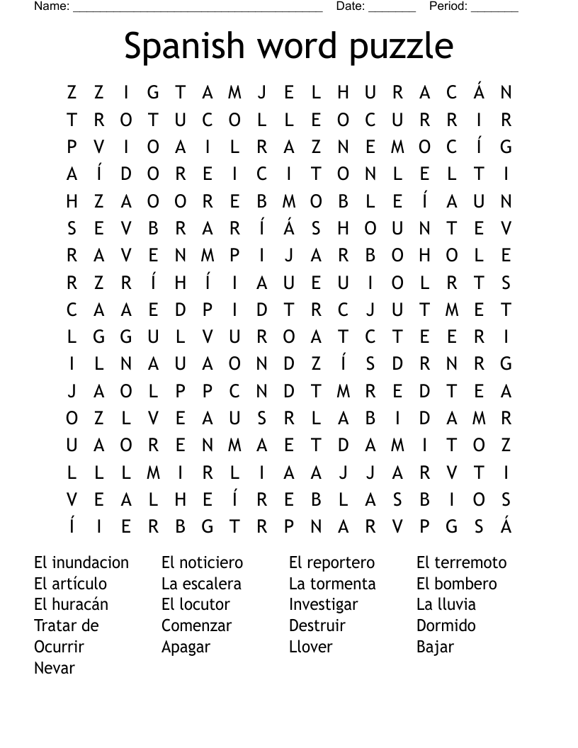 Spanish word puzzle  Word Search