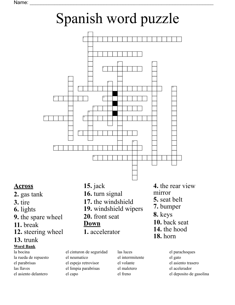 Spanish word puzzle  Crossword