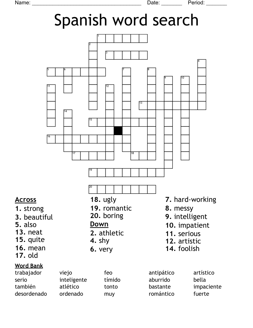 Spanish word search Crossword