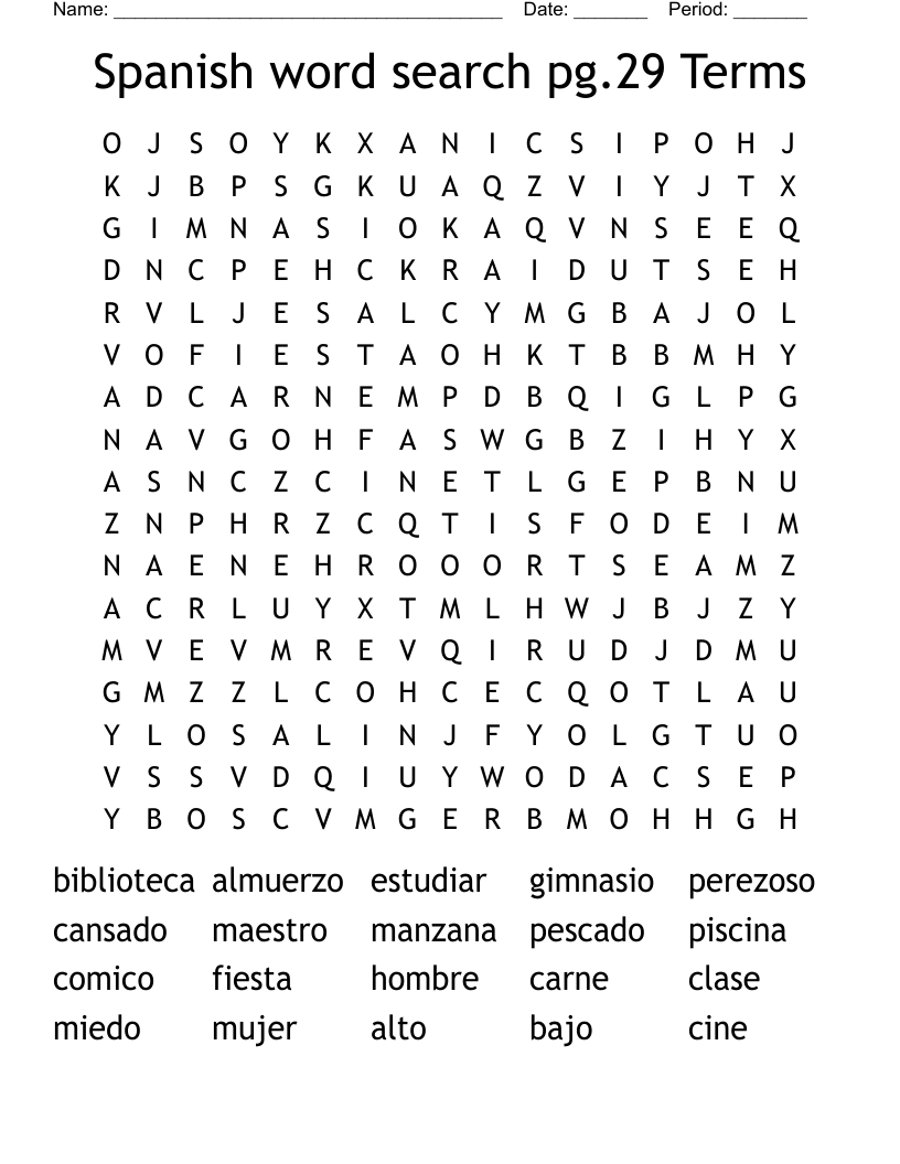 Spanish word search pg.29 Terms