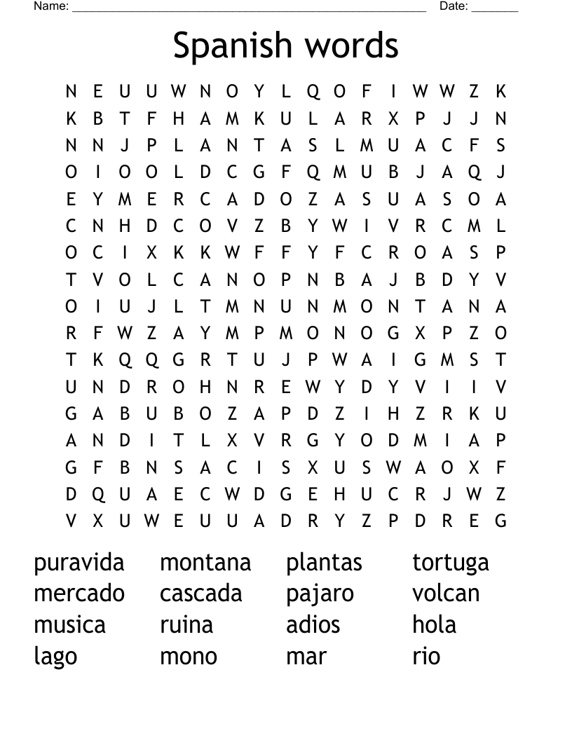 Spanish words Word Search
