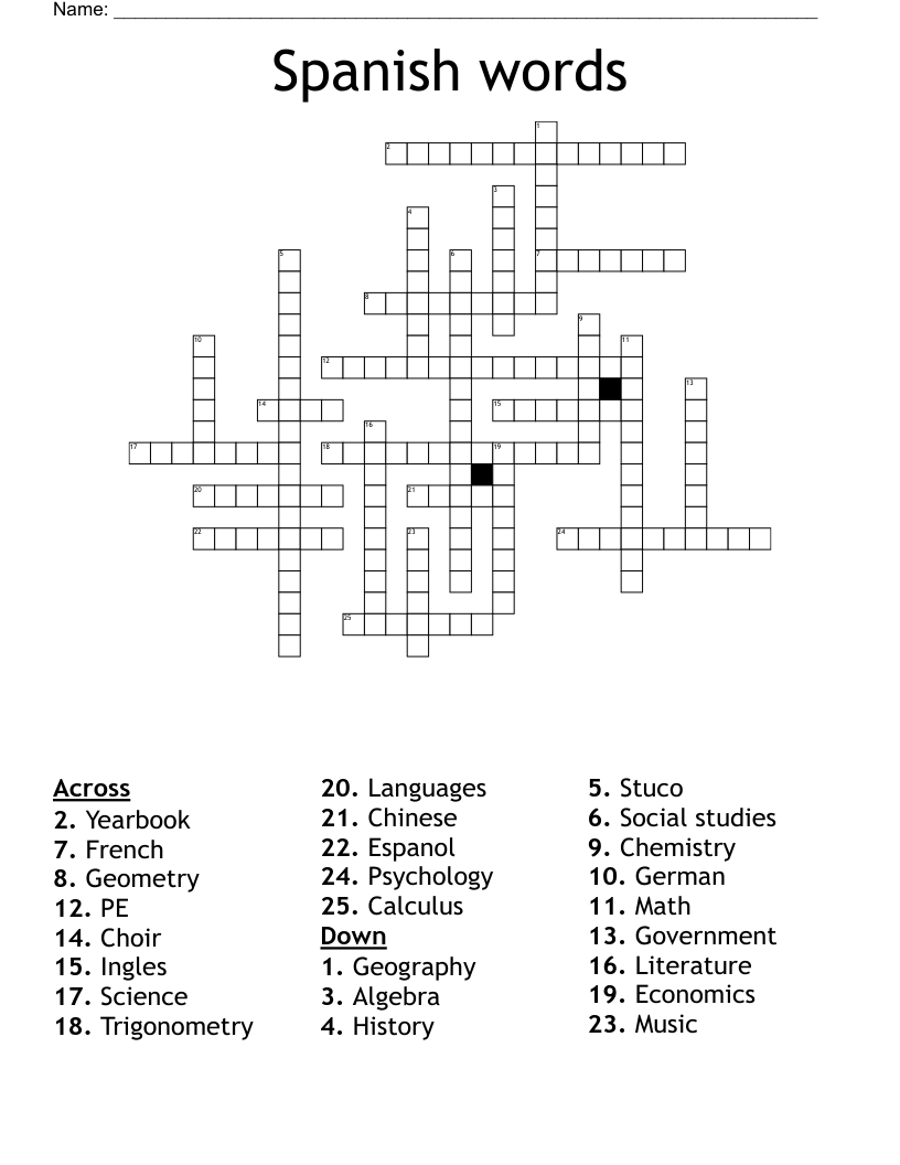 Spanish words Crossword