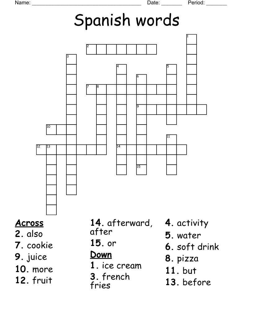 Spanish words Crossword