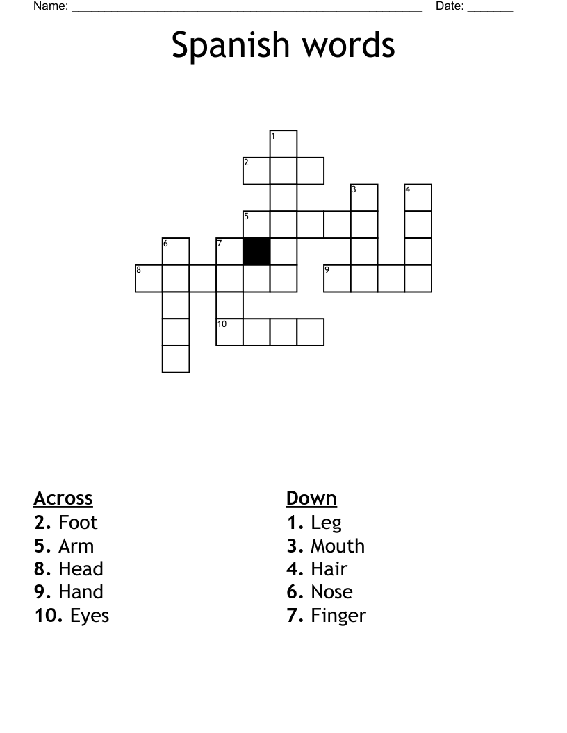 Spanish words Crossword