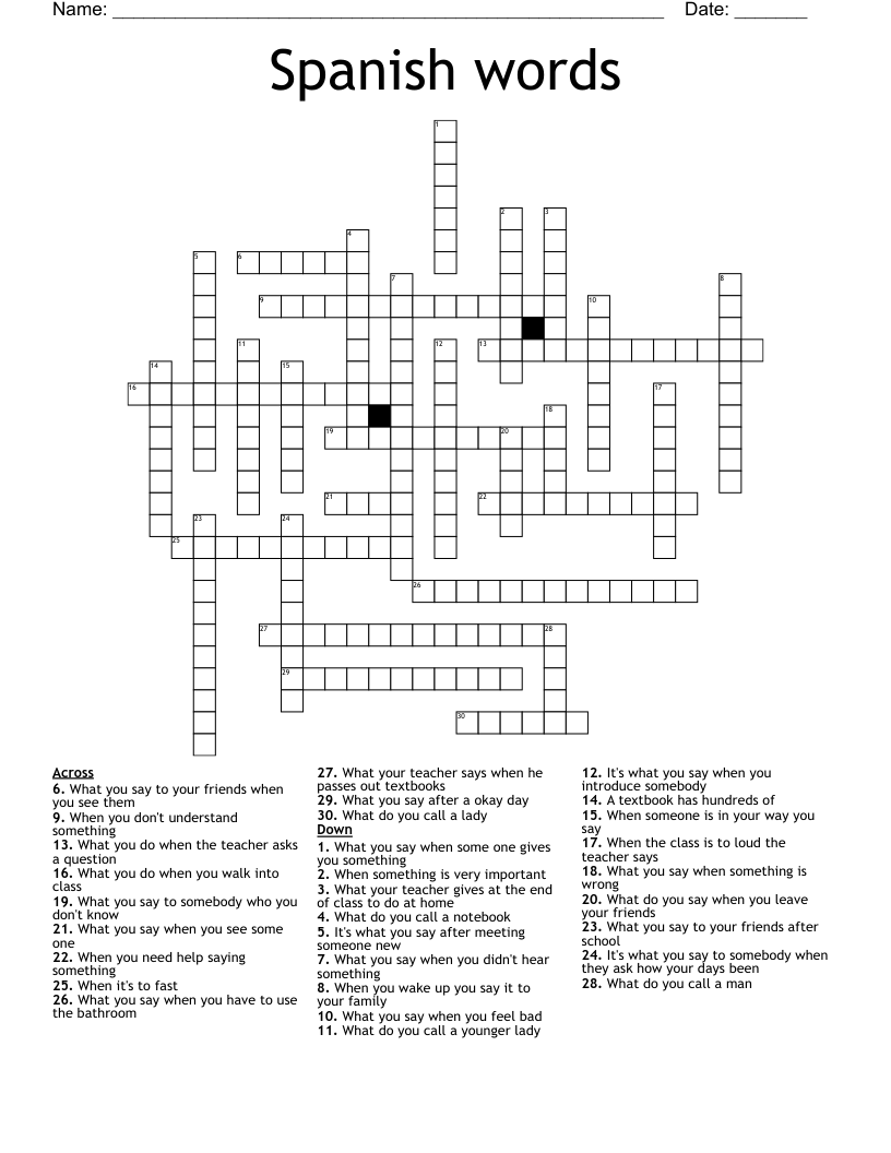 Spanish words Crossword