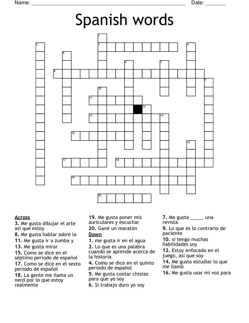 Spanish words Crossword