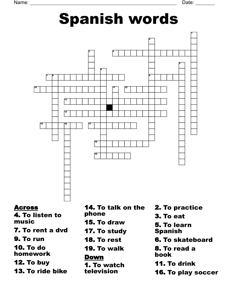 Spanish words Crossword