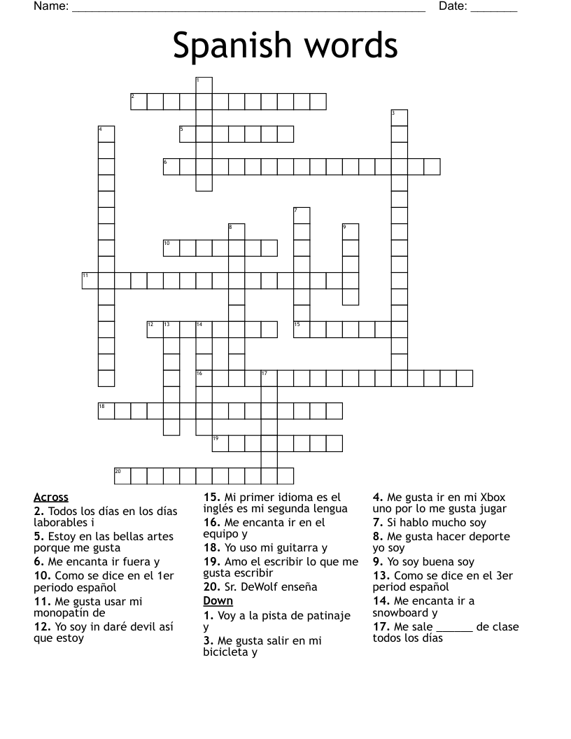 Spanish words Crossword