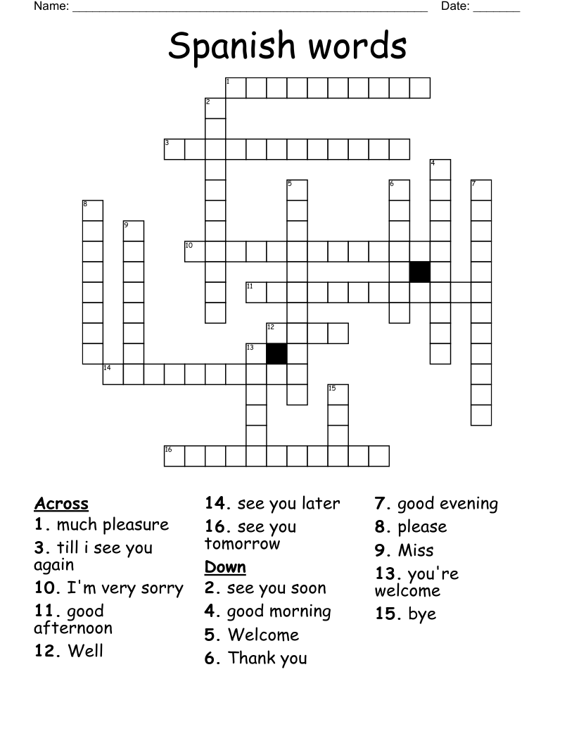 Spanish words Crossword