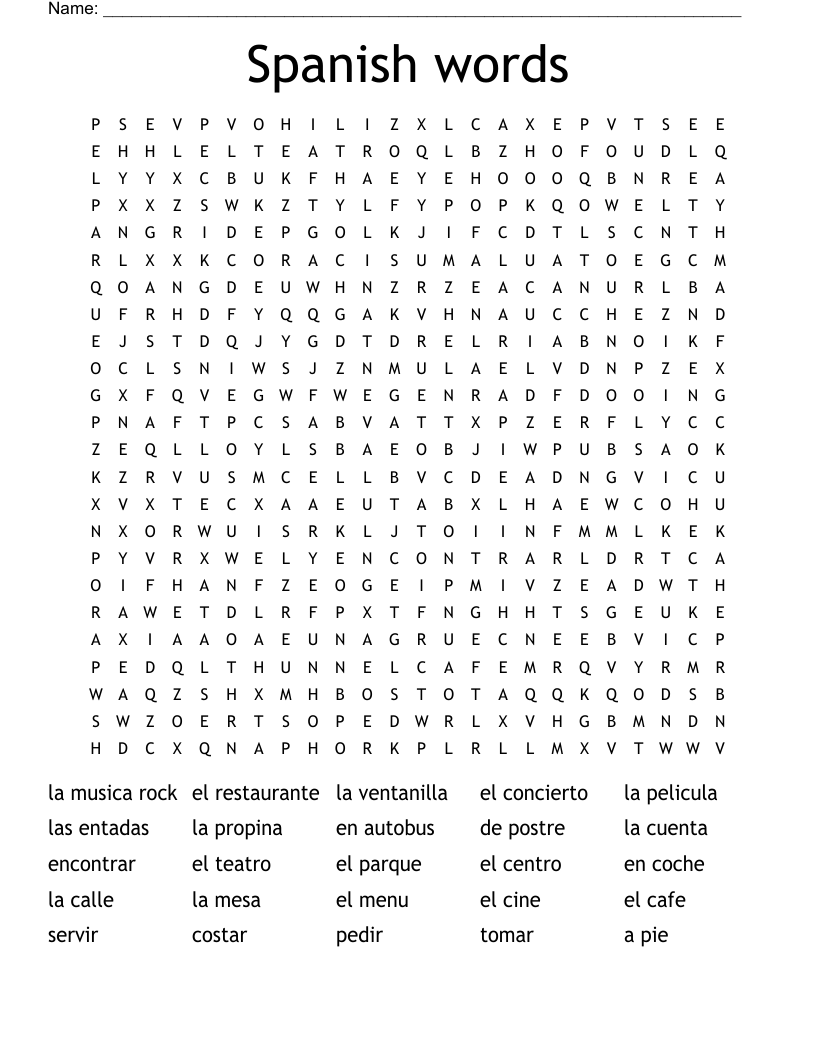 Spanish words Word Search