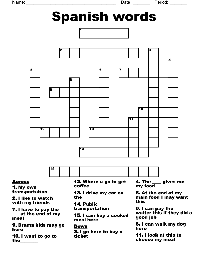 Spanish words Crossword