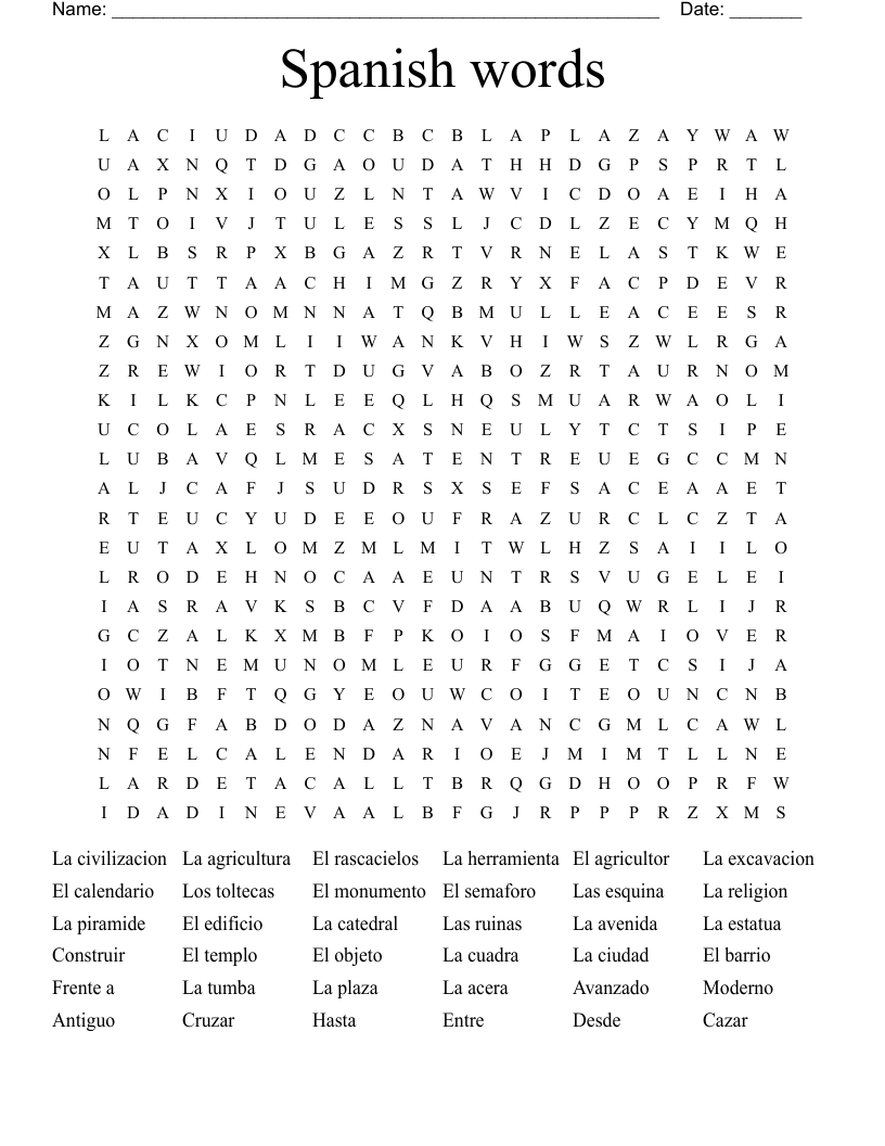 Spanish words Word Search