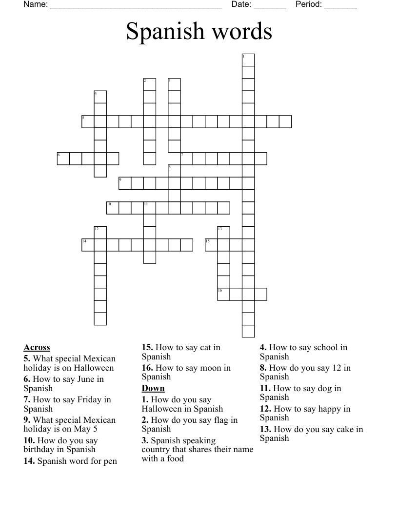 Spanish words Crossword