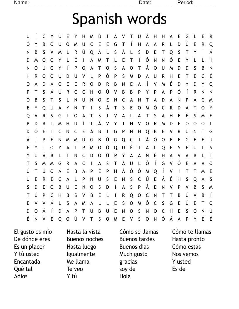 Spanish words Word Search