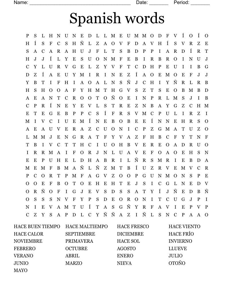 Spanish words Word Search
