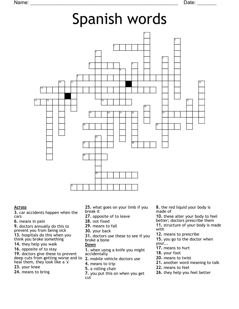 Spanish words Crossword