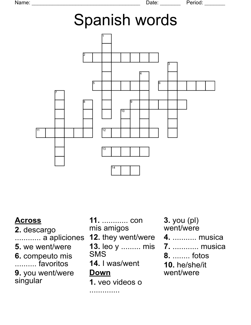 Spanish words Crossword