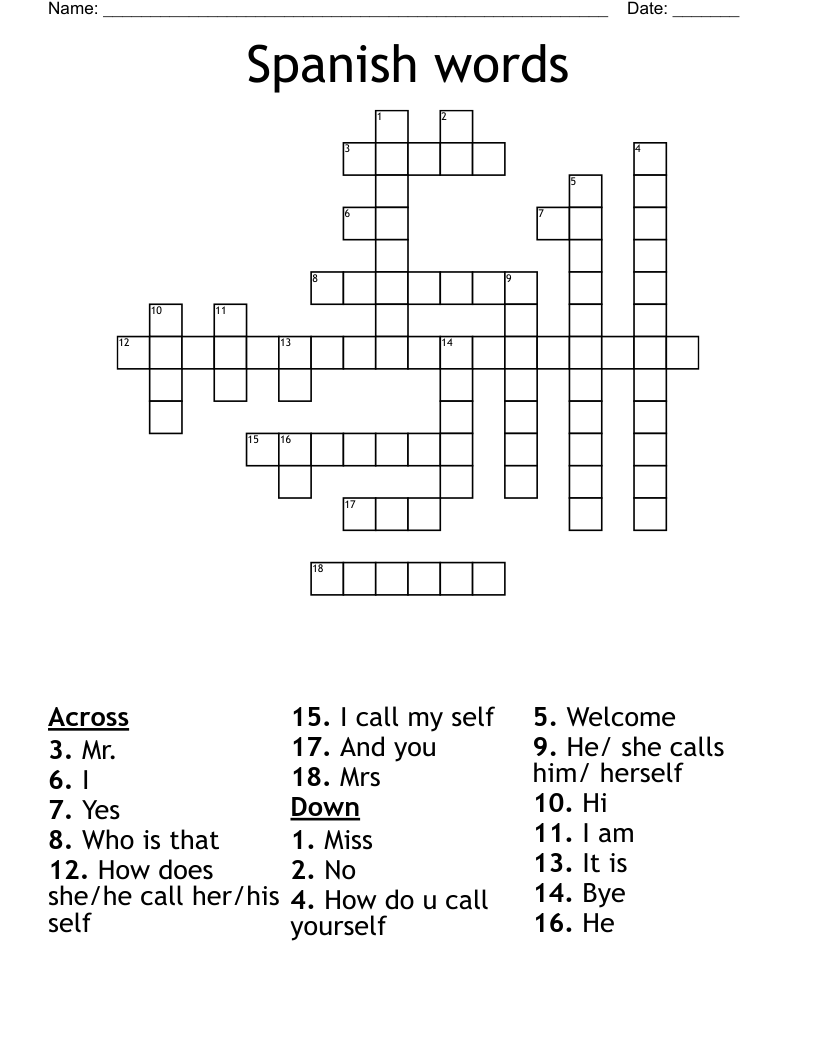 Spanish words  Crossword