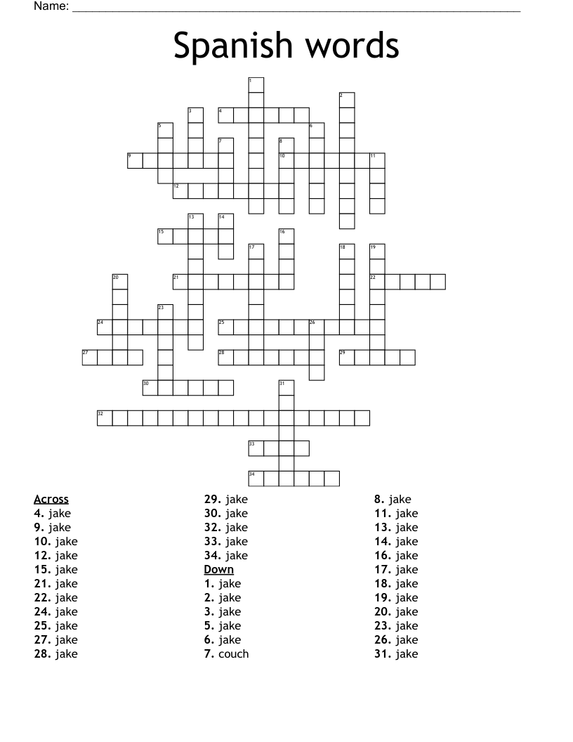 Spanish words  Crossword