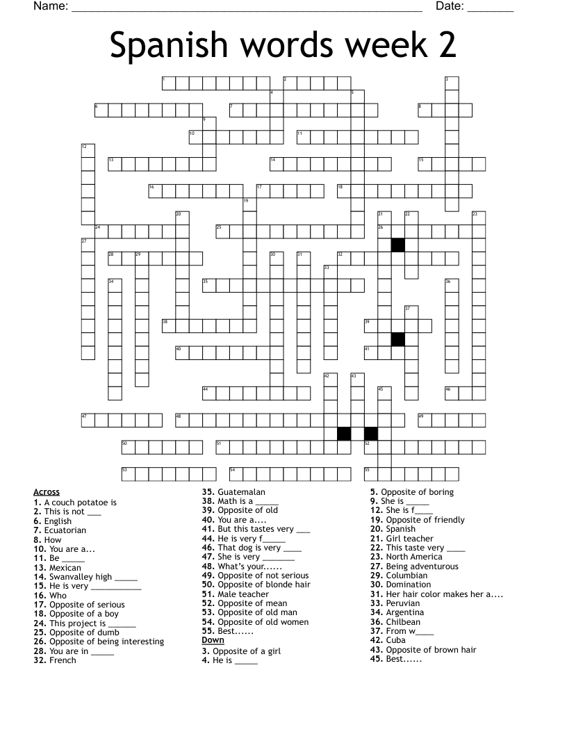 Spanish words week 2 Crossword