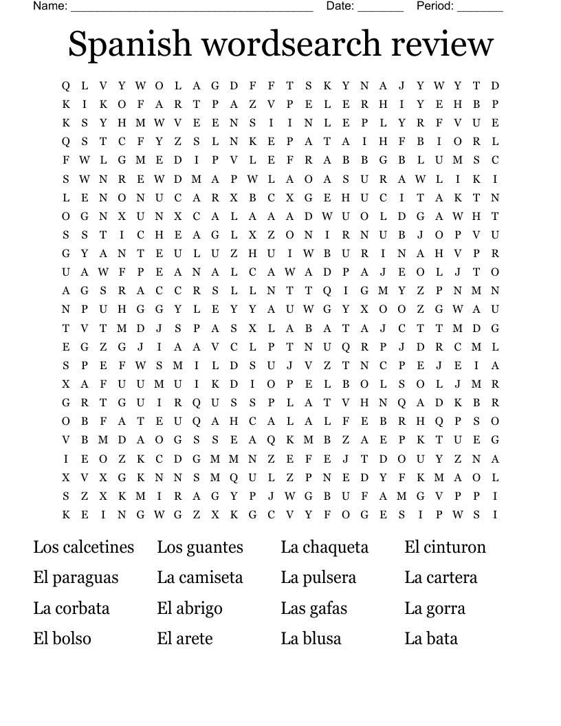 Spanish wordsearch review