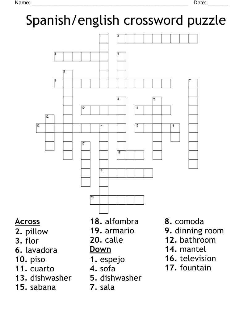Spanish/english crossword puzzle