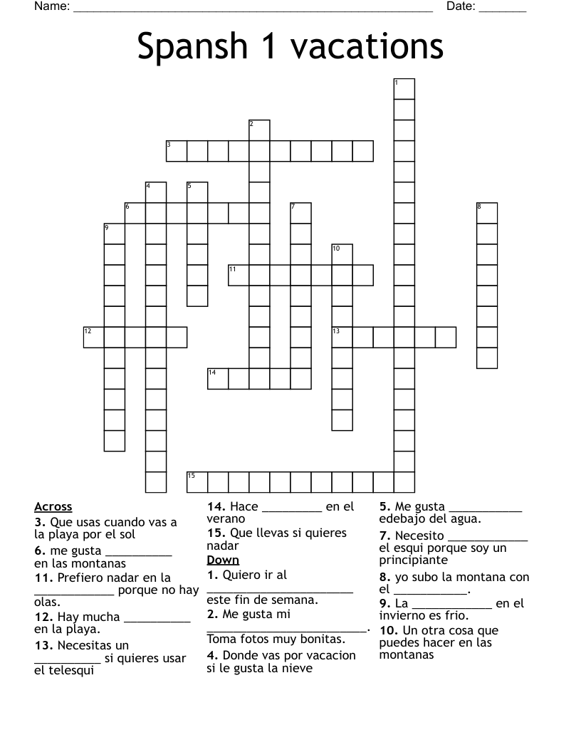 Spansh 1 vacations Crossword