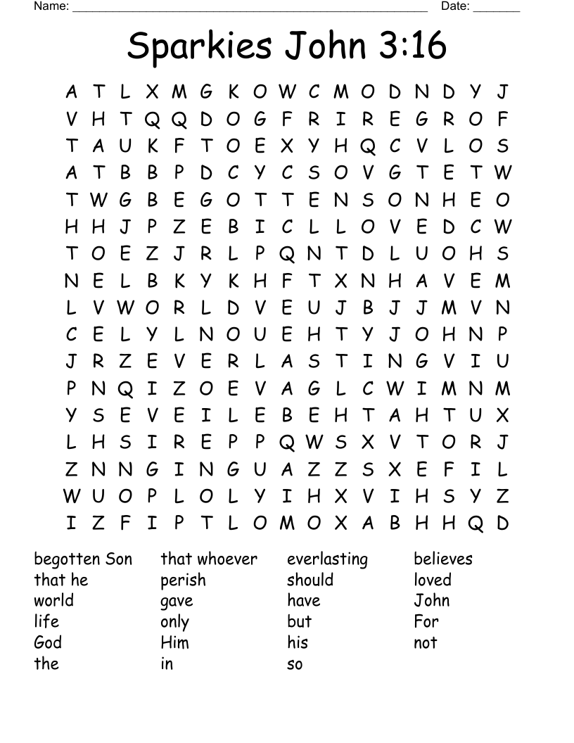 Sparkies John 3:16 Word Search
