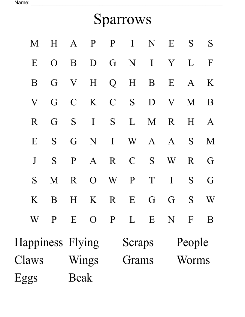 Sparrows  Word Search