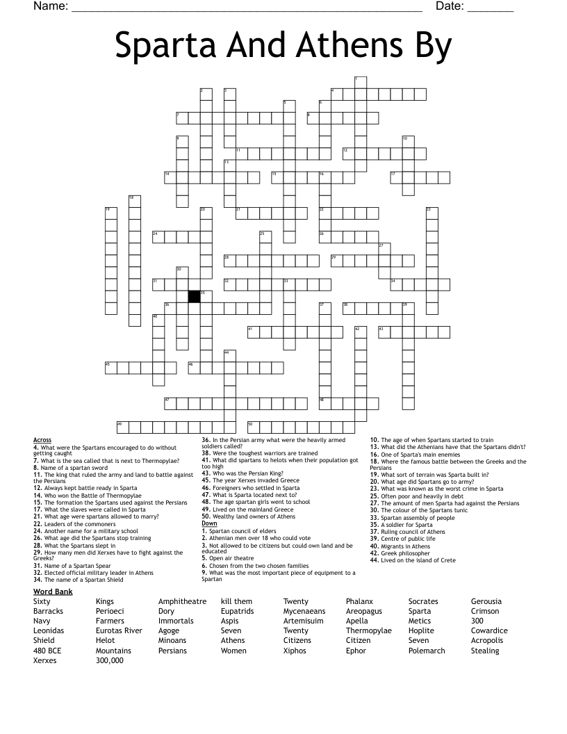 Sparta And Athens By  Crossword