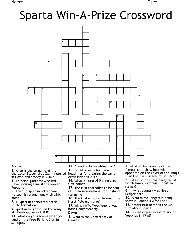 Sparta Win-A-Prize Crossword