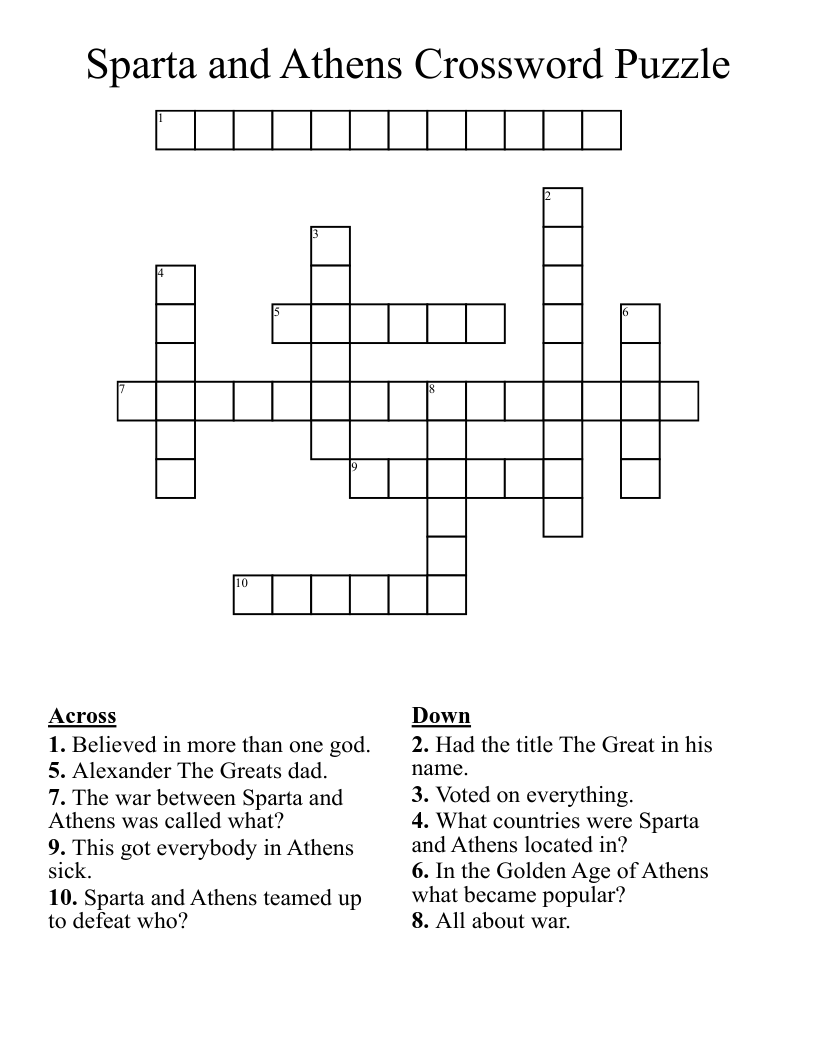 Sparta and Athens Crossword Puzzle