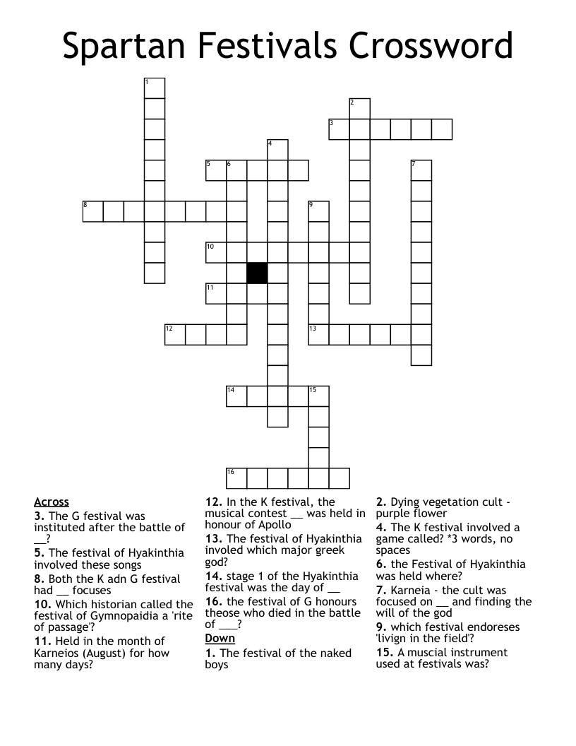 Spartan Festivals Crossword