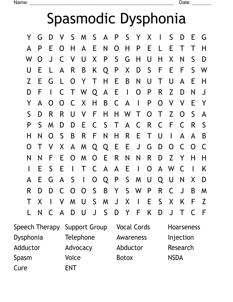 Spasmodic Dysphonia Word Search