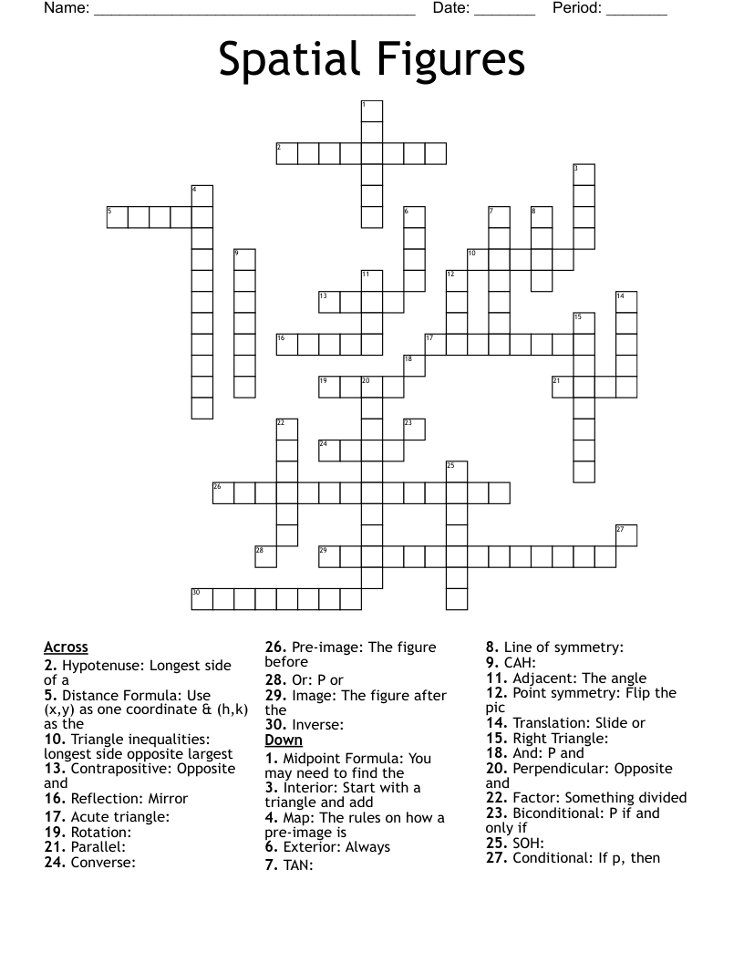 Spatial Figures  Crossword