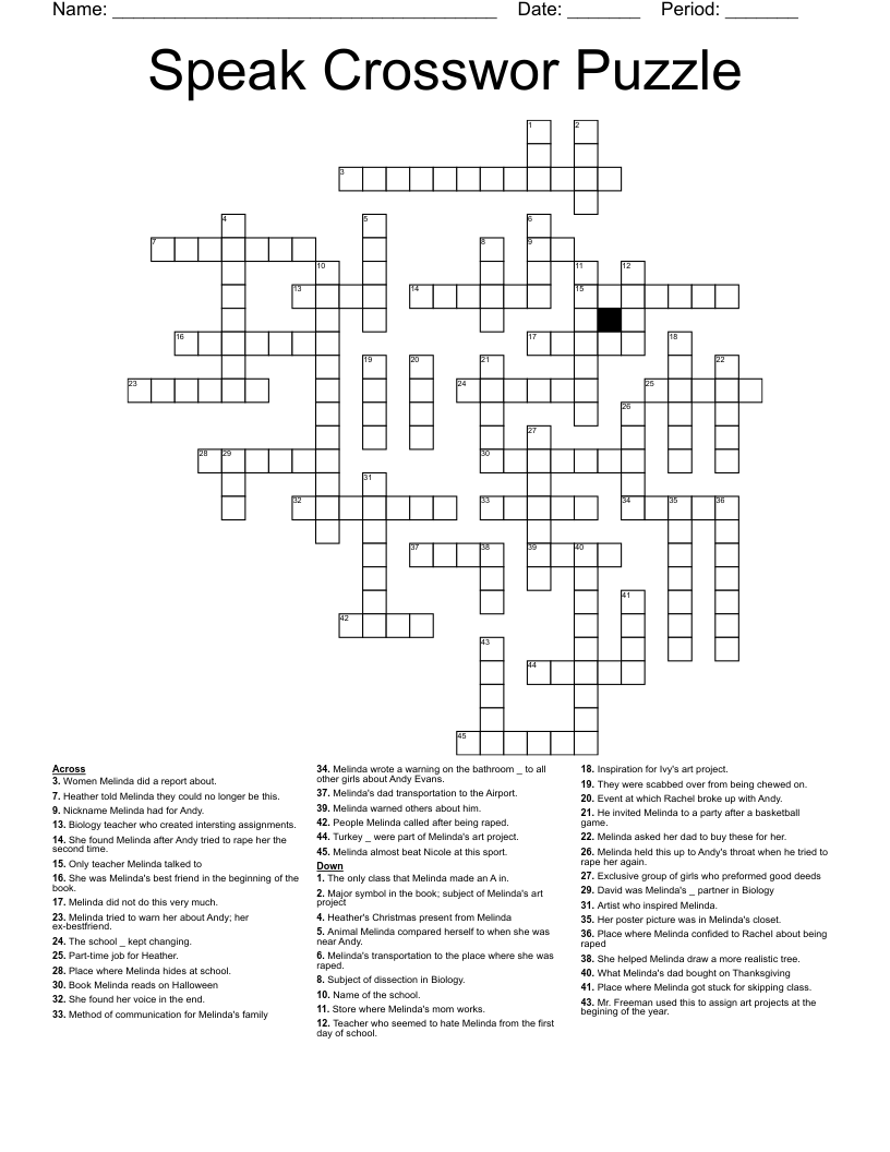 Speak Crosswor Puzzle Crossword