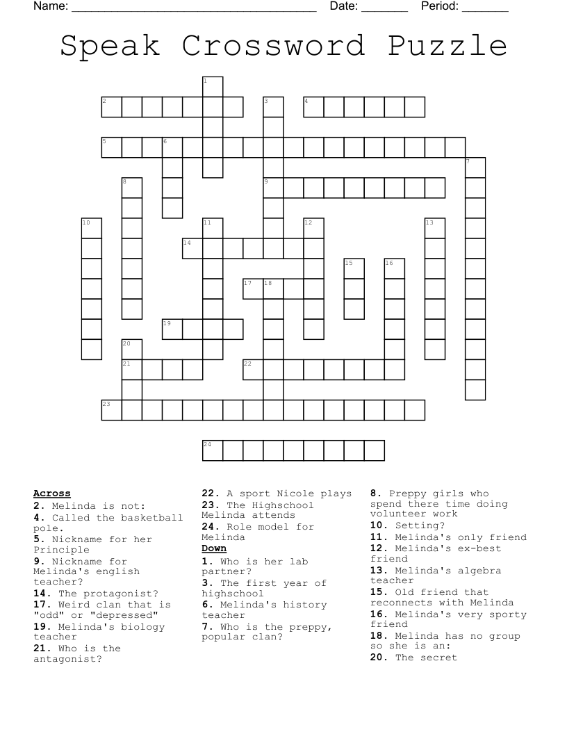 Speak Crossword Puzzle