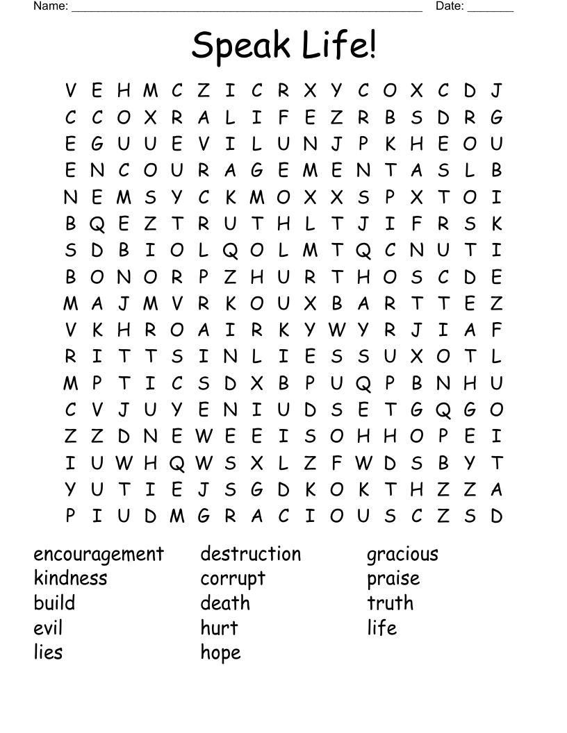 Speak Life! Word Search