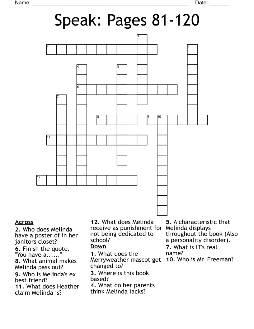 Speak: Pages 81-120 Crossword