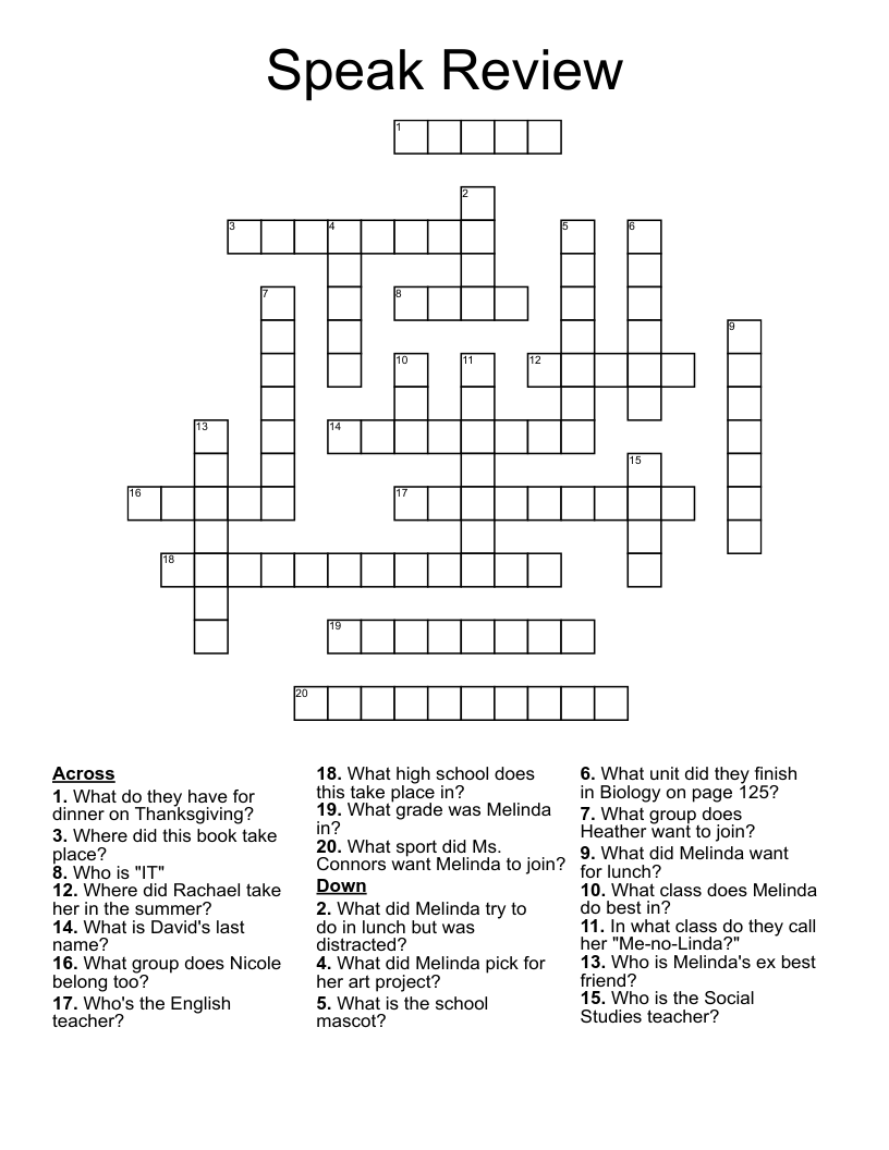 Speak Review  Crossword