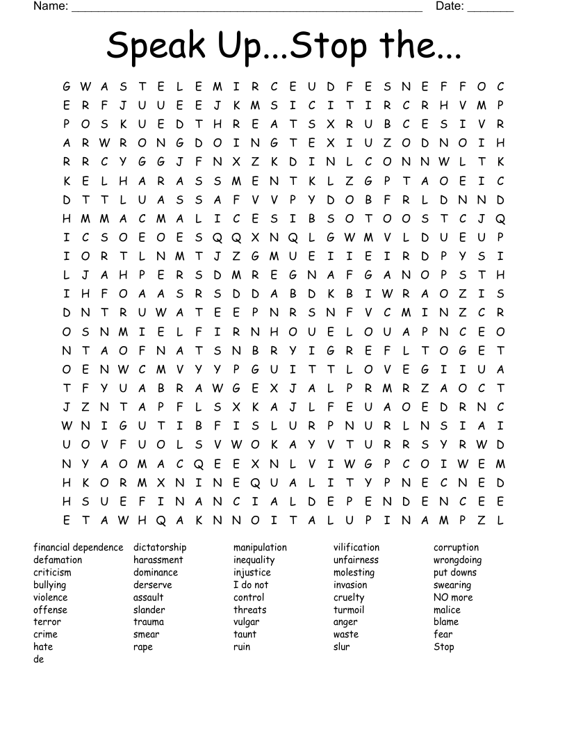 Speak Up...Stop the... Word Search