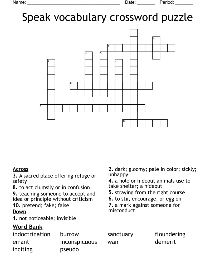 Speak vocabulary crossword puzzle