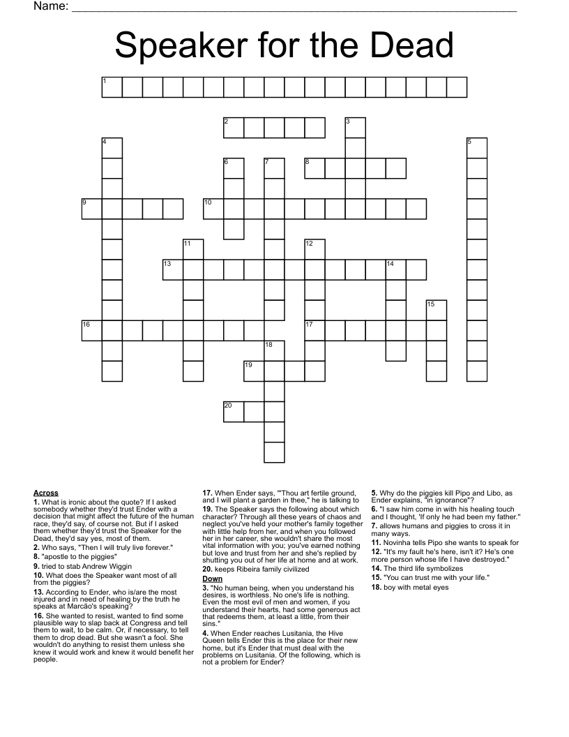 Speaker for the Dead  Crossword