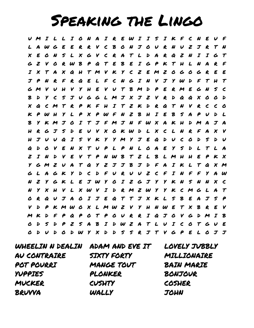 Speaking the Lingo Word Search