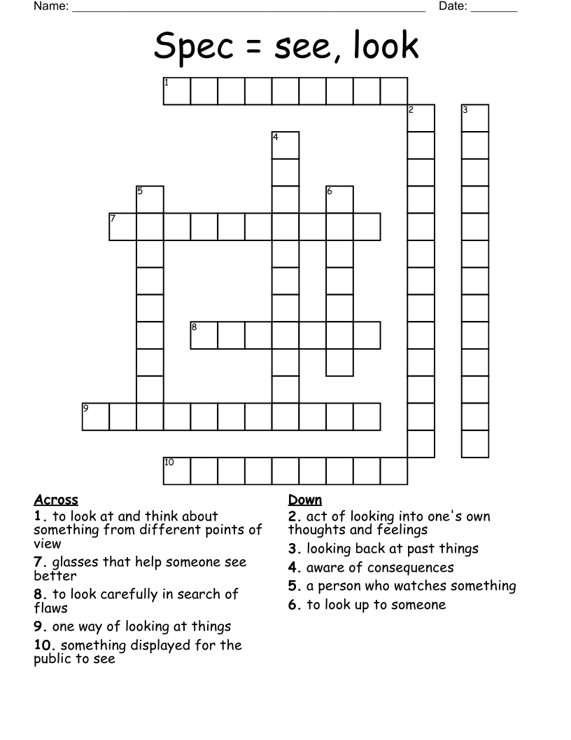 Spec = see, look Crossword