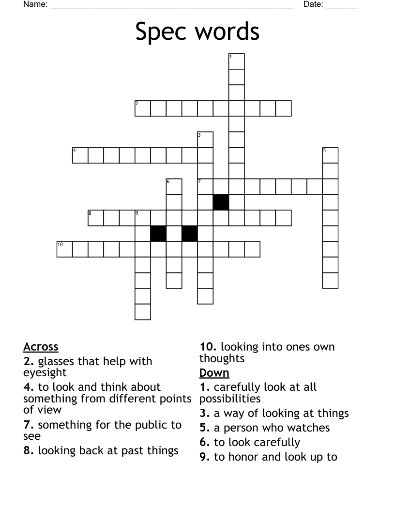 Spec words Crossword