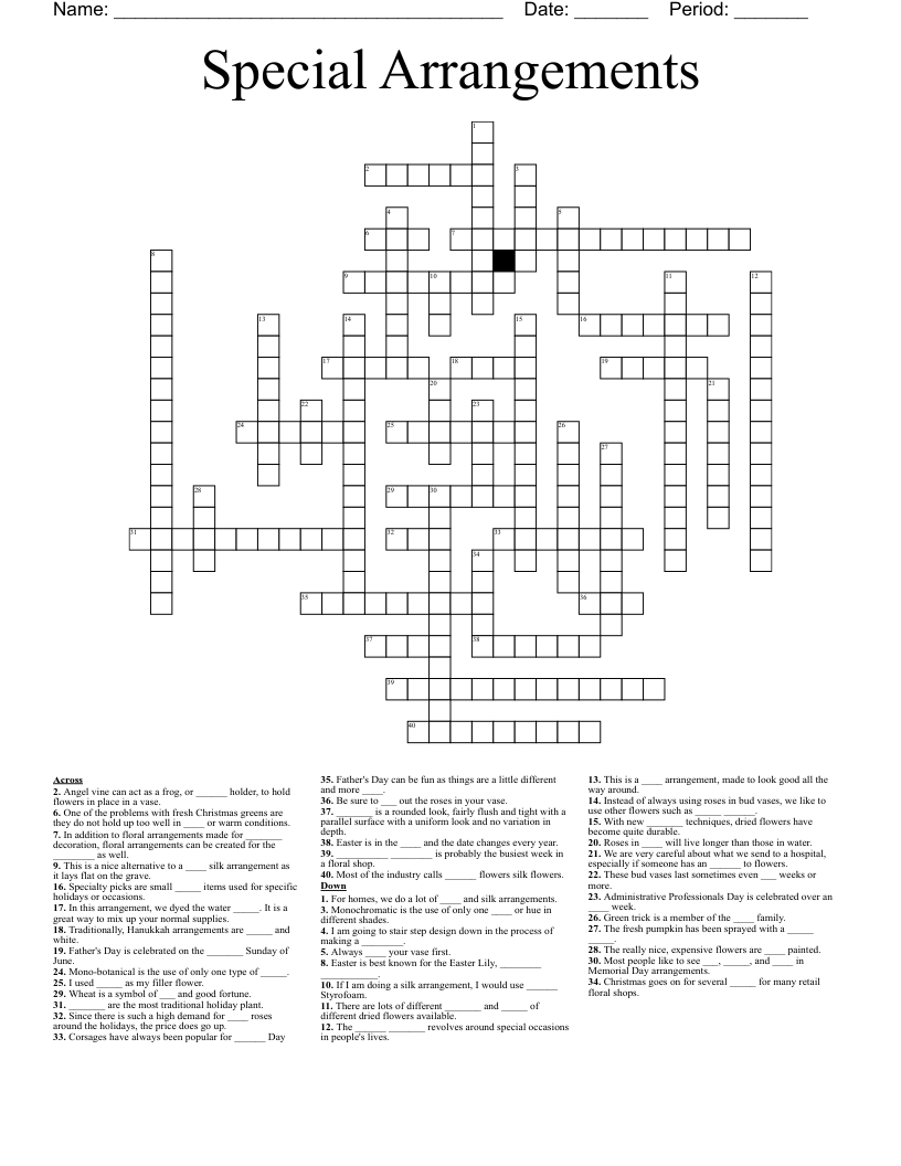 Special Arrangements Crossword