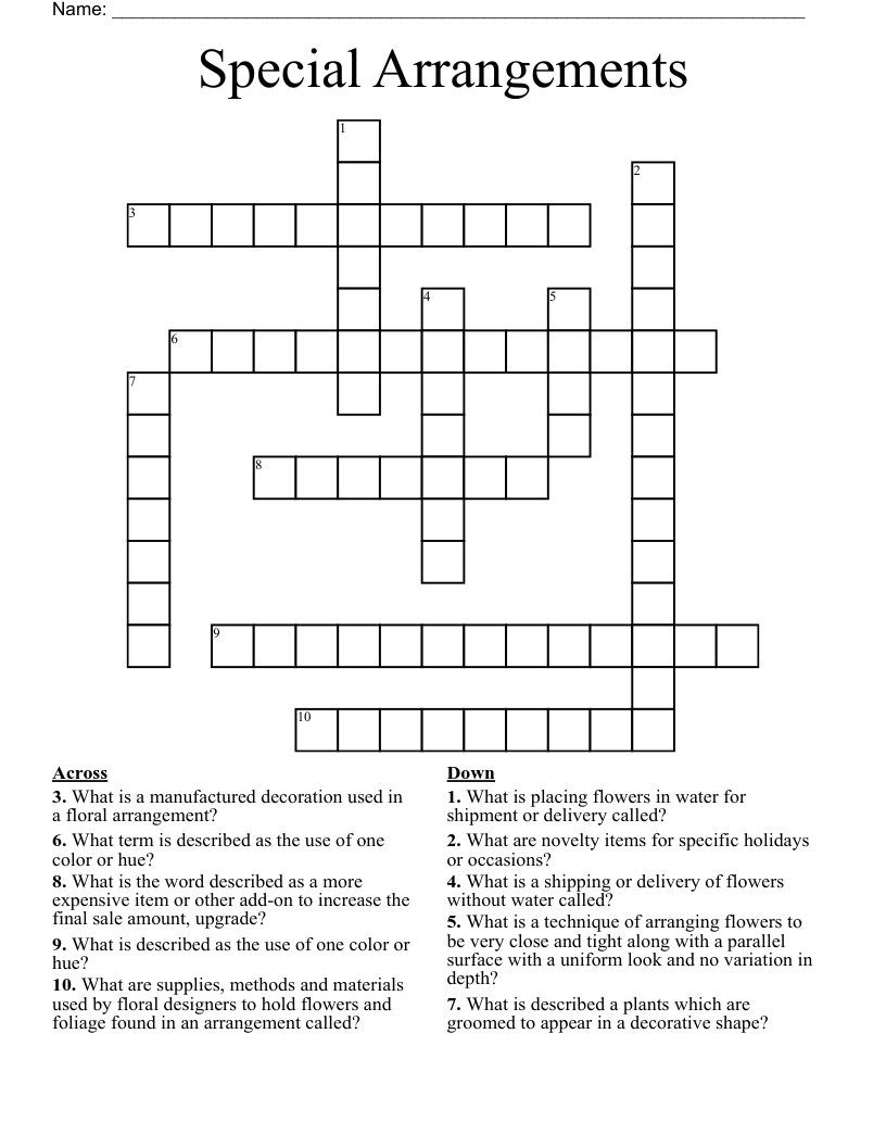 Special Arrangements Crossword