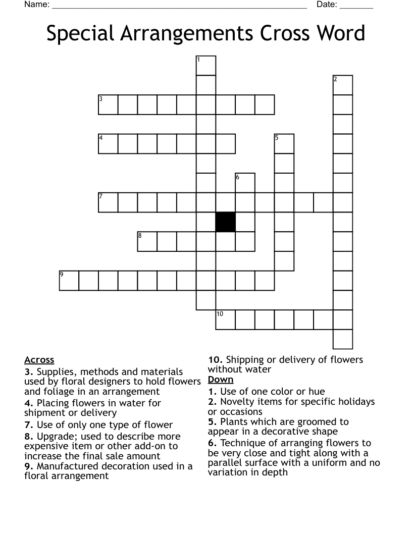 Special Arrangements Cross Word 