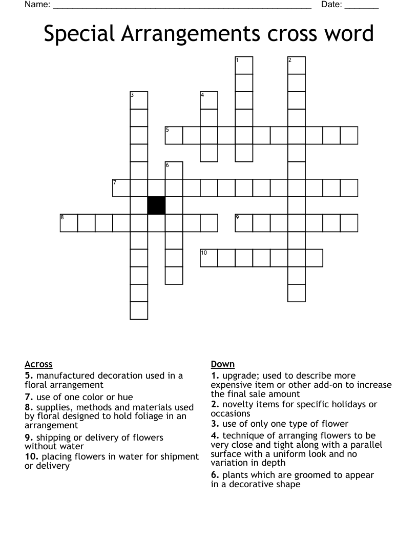 Special Arrangements cross word